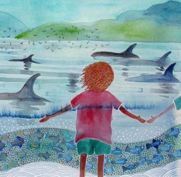 The humans will be singing back to the whales at next month’s Island Whale Festival. Painting by Lisa Kennedy