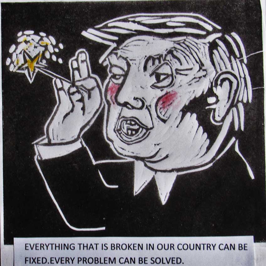 Donald Trump addresses the nation. Cartoon by Natasha Williams-Novak